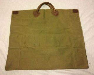 Vintage Ll Bean Firewood Log Carrier Green Canvas Tote With Leather Handles