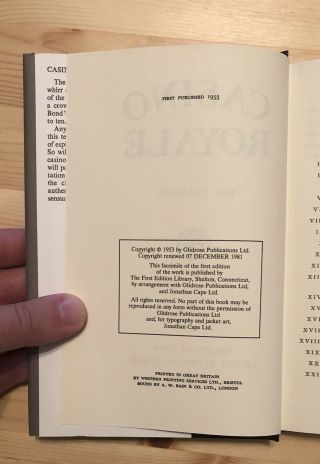 Casino Royale Ian Fleming James Bond First Edition Library 1st Ed.  Fascimile F/F 11