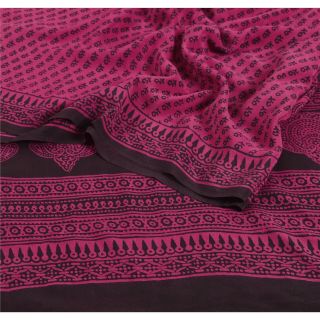 Sanskriti Vintage Pink Saree Pure Crepe Silk Printed Sari Craft 5Yd Soft Fabric 2