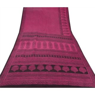 Sanskriti Vintage Pink Saree Pure Crepe Silk Printed Sari Craft 5Yd Soft Fabric 3