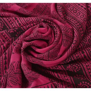 Sanskriti Vintage Pink Saree Pure Crepe Silk Printed Sari Craft 5Yd Soft Fabric 4