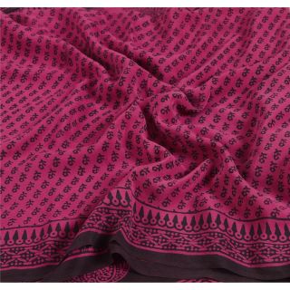 Sanskriti Vintage Pink Saree Pure Crepe Silk Printed Sari Craft 5Yd Soft Fabric 5
