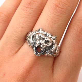 925 Sterling Silver Vintage Roaring Lion / Leo Design Ring Size 9.  5