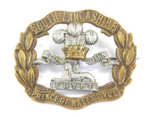 Vintage White Metal & Brass British Military Cap Badge South Lancashire Regiment