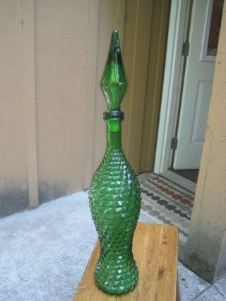 Diamond Point Glass Bottle - Italian Art Glass Genie Decanter - Vintage Genie Bottle
