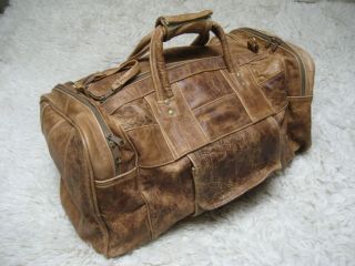 Vintage Top Grain Distressed Leather Duffle Bag Luggage Carry On Travel