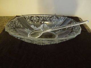 Vintage Fostoria Navarre Etched 12 " Flame Oval Serving Bowl With Serving Spoon