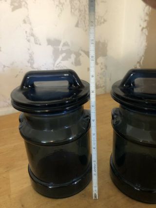 Vintage L.  E.  Smith 9” Blue Glass Milk Can Canister Storage Jars Set Of 2 4