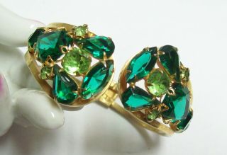 Stunning Vintage Two Toned Green Rhinestone Clamper Bracelet
