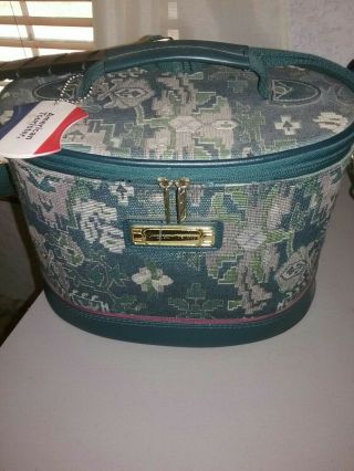 Vintage American Tourister Tapestry Carry On Train Case Luggage Bag Green