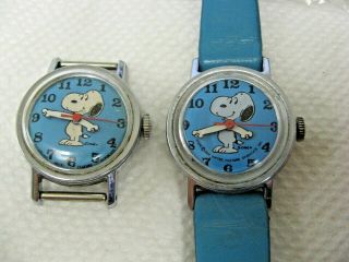 2 Vintage 1958 Snoopy Peanuts Schulz Wind Up Wrist Watches