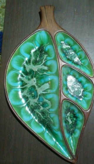 Vintage Treasure Craft 1963 Divided Leaf Condiment Tray/plate 386 Teal,  Green,  Blu