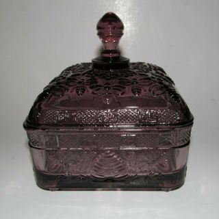 Tiara Honey Box Amethyst Covered Bee Dish Vintage Indiana Glass Purple Honeybee