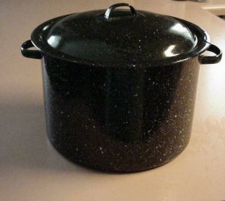 Vintage Blue Speckled Enamel Canning Pot With Lid & Rack - Stock Pot - Large