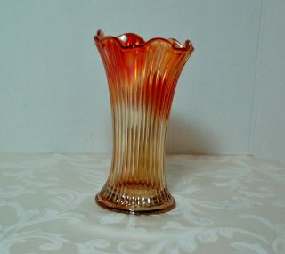 Vintage Northwood Ribbed Carnival Glass Vase,  Marigold,  7 1/4 "