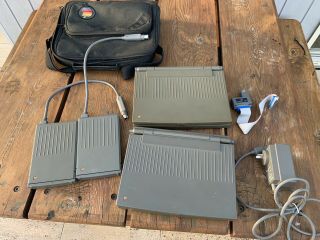 Apple Powerbook 100 x2,  2 external floppy drives,  Apple carry bag,  more 2