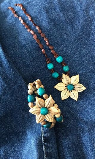 Vintage Handmade African Wood Seed Nut Natural Bead Necklace Bracelet 17” Boho