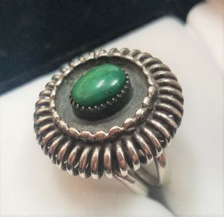 Vintage Sterling Silver & Green Stone Native American Ring Size 4 1/2 Signed Dj