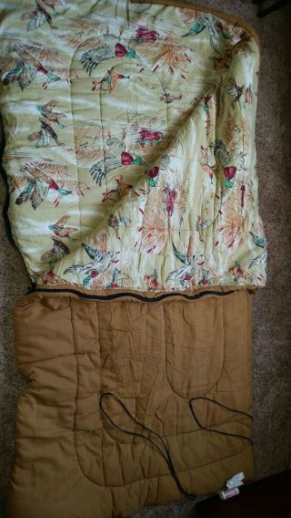 Vtg Coleman Sleeping Bag Tan Ducks Reverse Able Large Zips 37 " × 75.  5 "
