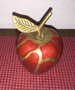 D) Unique Vintage Brass And Red Enamel Apple Paperweight (3 " W X 4 - 1/2 " H)