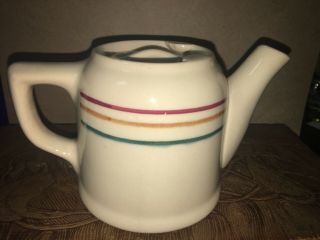 Vintage Iro - Tan Ware Iroquois Restuarant China Striped Teapot W/ Lid Item