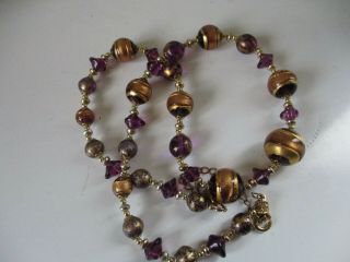 Vintage Venetian Amethyst Gold Adventurine Murano Glass Bead Necklace