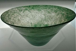 Vintage 1940s Nazeing Glass Bowl In The May Green Cloud Swirl Pattern.