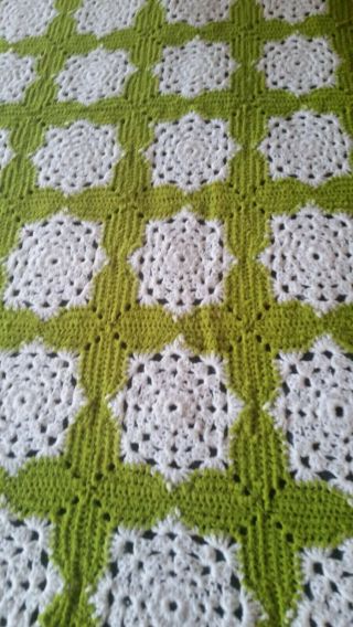 Granny Square Afghan/ Throw/ Lap/ Blanket 73x46 Handmade Vintage Green Full