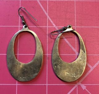 Vintage Alpaca Mexican Sterling Silver Inlaid Pierced Earrings 2