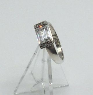 Stunning Vintage Emerald Cut Faux Diamond In 925 Silver Engagement Ring Size S.  5