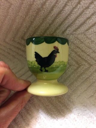 Vintage Zeller Germany Hand Painted Green Yellow Chicken Hen Rooster Egg Cup