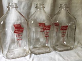 3 Vintage Half Gallon Milk Bottles United Dairy Farmers Cincinnati Ohio Bottle