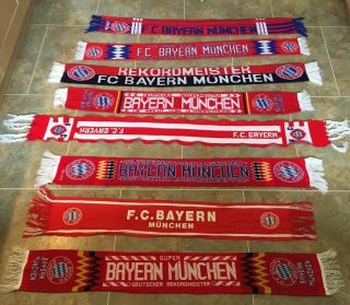 Vintage Bayern Munchen 8 Scarf Bundle German Football Team Memorabilia