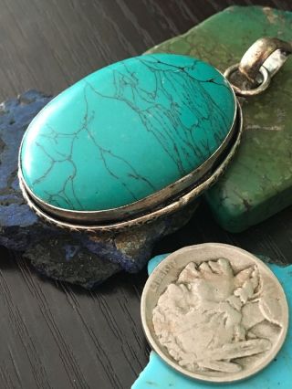 Vintage Native American Turquoise Pendant Sterling Silver 7 G 2