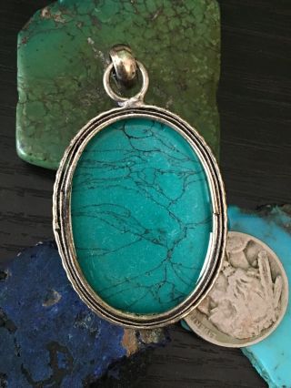 Vintage Native American Turquoise Pendant Sterling Silver 7 G 5