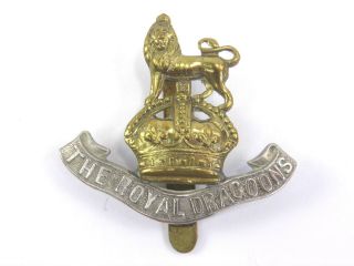 Vintage White Metal Brass British Military Cap Badge The Royal Dragoons Regiment