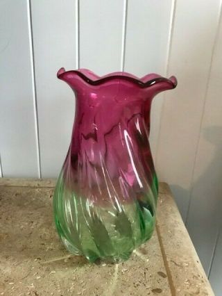 Collectible Vintage Blown Glass Teleflora Vase Pink/rose And Green