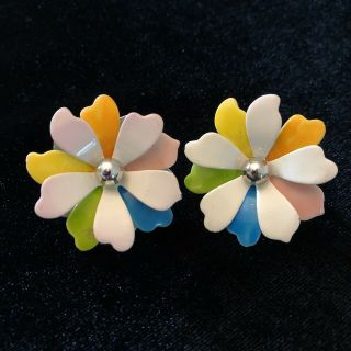 Vintage Designer Daisy Flower Clip Earrings Retro Disco Bright Sarah Coventry