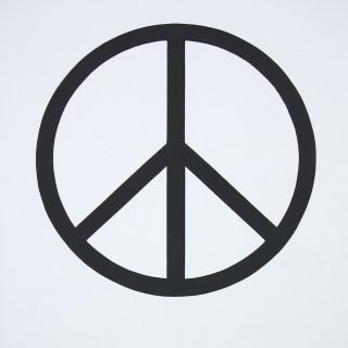 1970s Vintage Wallpaper Big Black Peace Sign On White,  Extra Wide Pattern