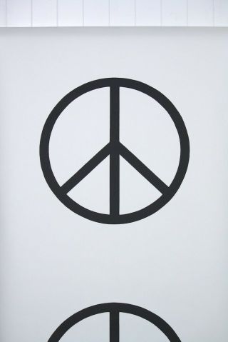 1970s Vintage Wallpaper Big Black Peace Sign on White,  Extra Wide Pattern 2