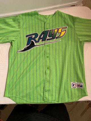 Vtg Tampa Bay Devil Rays Majestic Baseball Jersey Mens Lime Green Jersey Xlarge