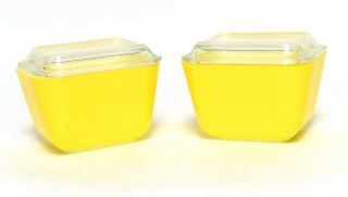 2 Vintage Yellow 1 1/2 Cup Pyrex Refrigerator Dishes
