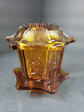 Vintage Indiana Glass Company Amber Glass Pagoda Fairy Light Lamp