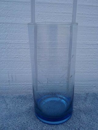 Vintage Etched Leaf Cobalt Blue Tall Cooler Tumbler Goblet Glass