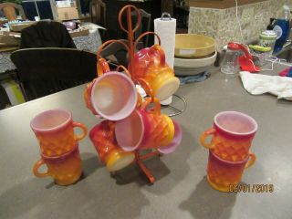 10 Vintage Anchor Hocking Fire King Red Orange Kimberly Coffee Cup Mug