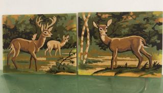 Paint By Number Pbn Vtg Art Set 2 Wildlife Deer Art Award Stag Buck Forest Doe
