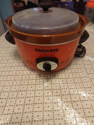 Vintage Rival Select 3350 Orange / Red 5 - Quart Crock - Pot Slow Cooker Stoneware