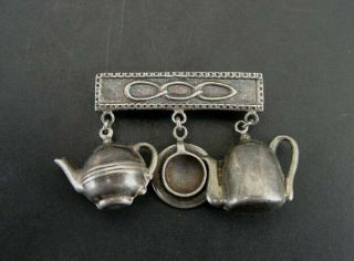 Brooch Silver Vintage Coffee Pot Teapot Cup Sterling 924 Charms Pin Dangle