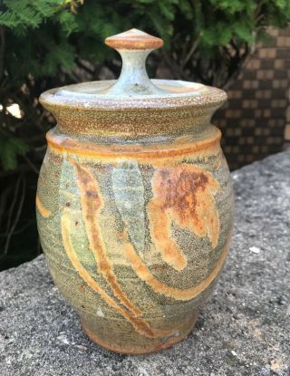 Vintage Cecil Strawn Studio Art Pottery Jar With Lid Mid Century 8.  5 "