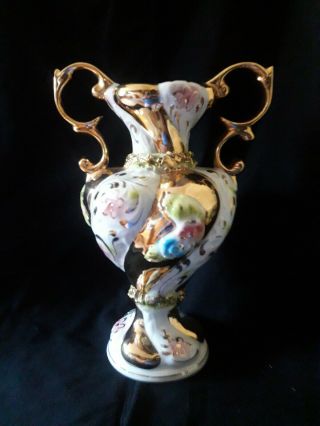 Large Capodimonte ?? Double Handle Urn Vase Vintage Made In Italy Gold/white